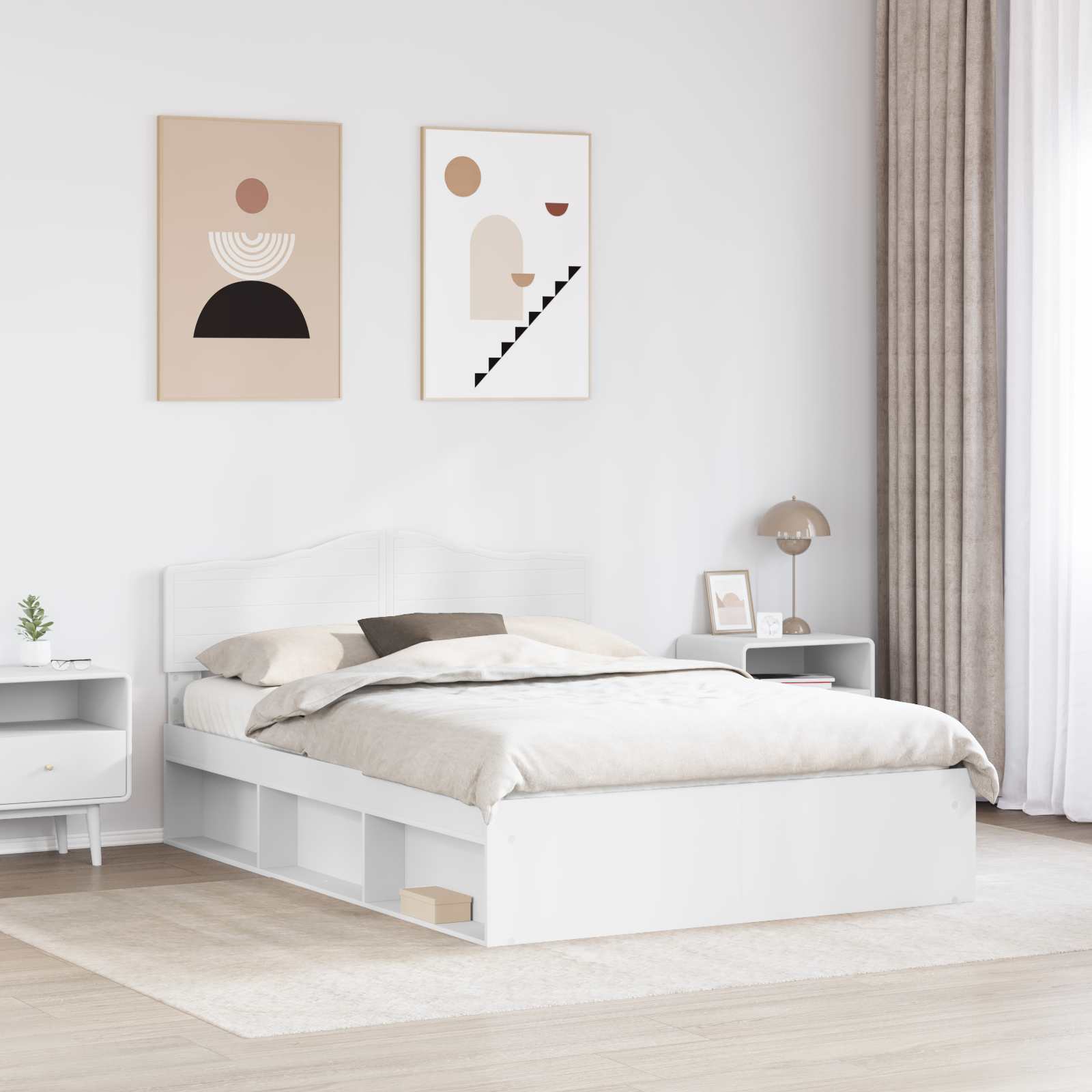 vidaXL Ramka łóżka Z zagłówkiem Biały 140 x 190 cm Lite drewno sosnowe