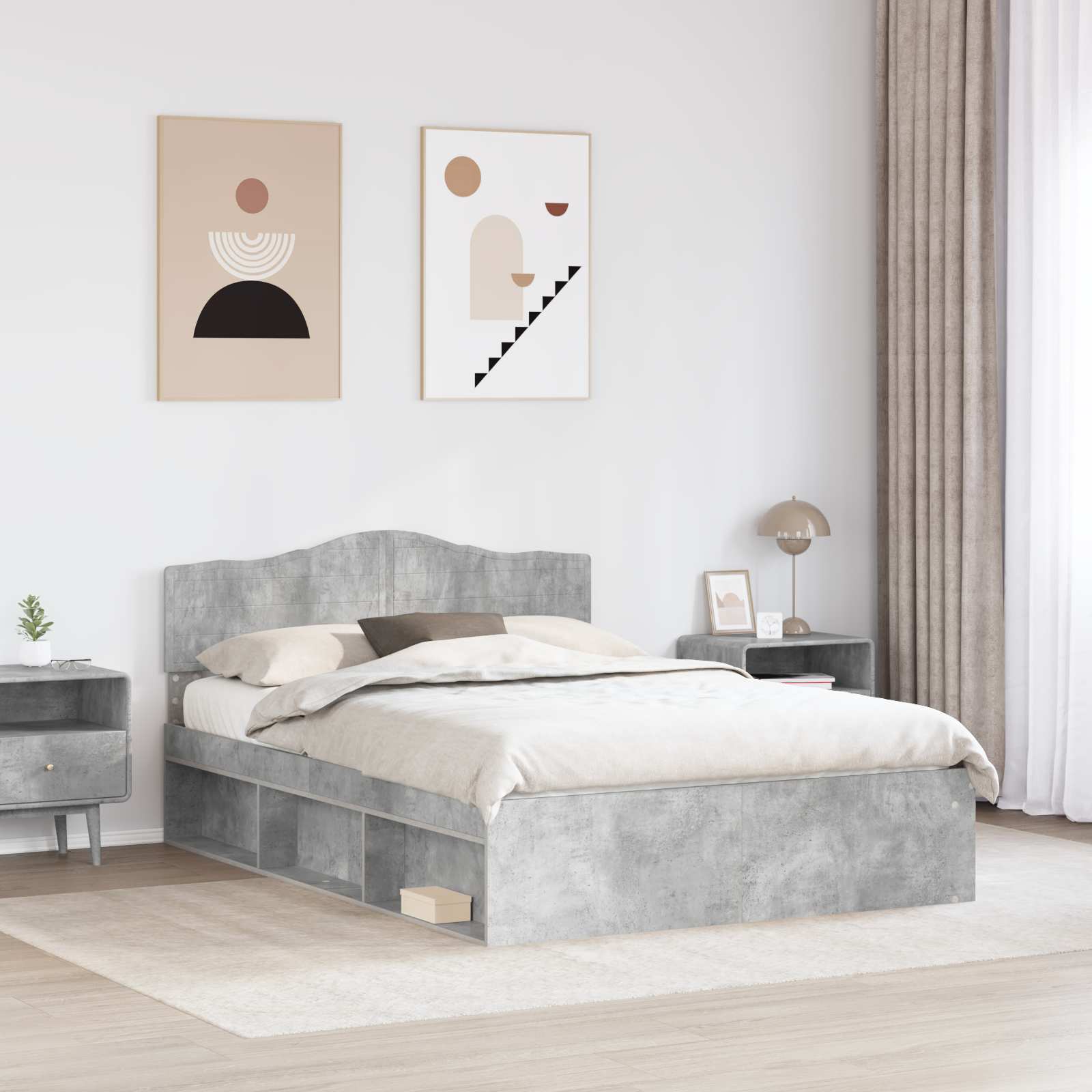 vidaXL Ramka łóżka Betonowy 140 x 190 cm Lite drewno sosnowe