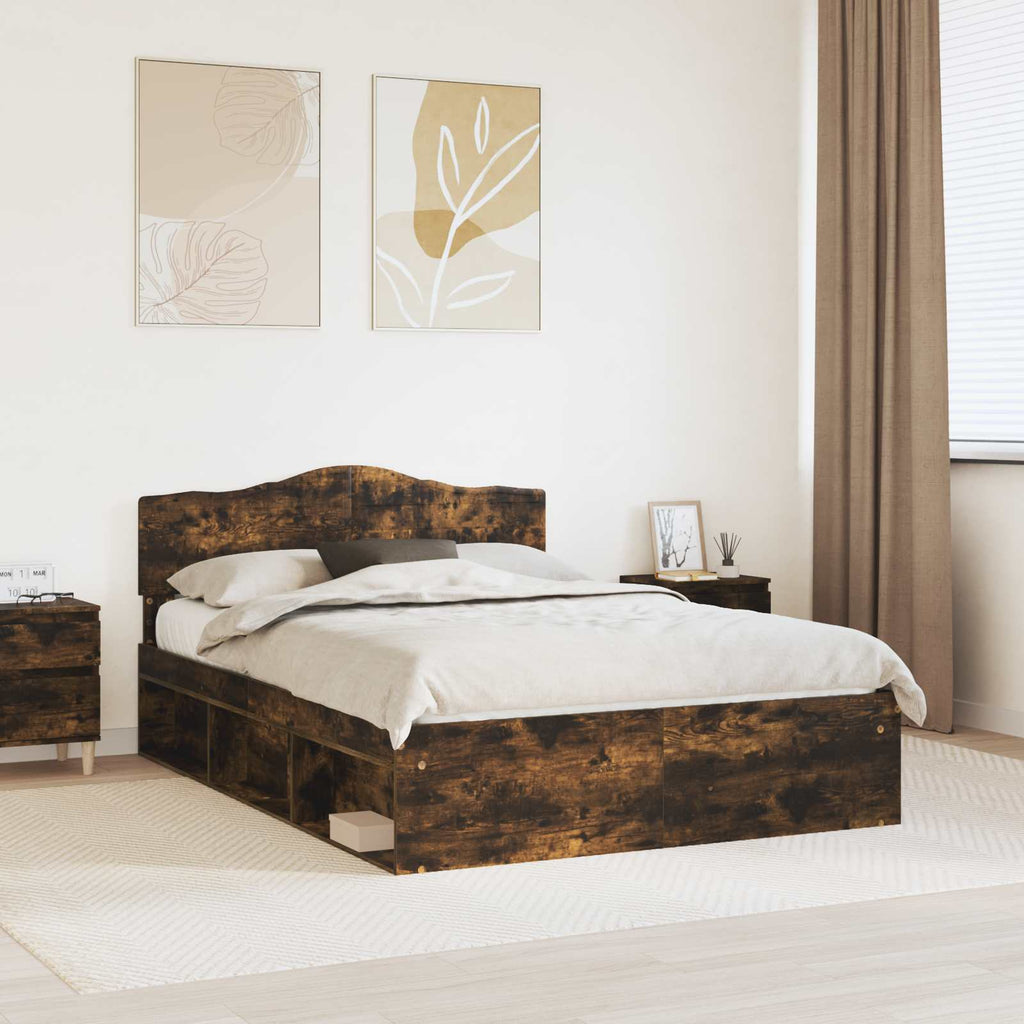 vidaXL Ramka łóżka Dąb wędzony 140 x 190 cm Lite drewno sosnowe
