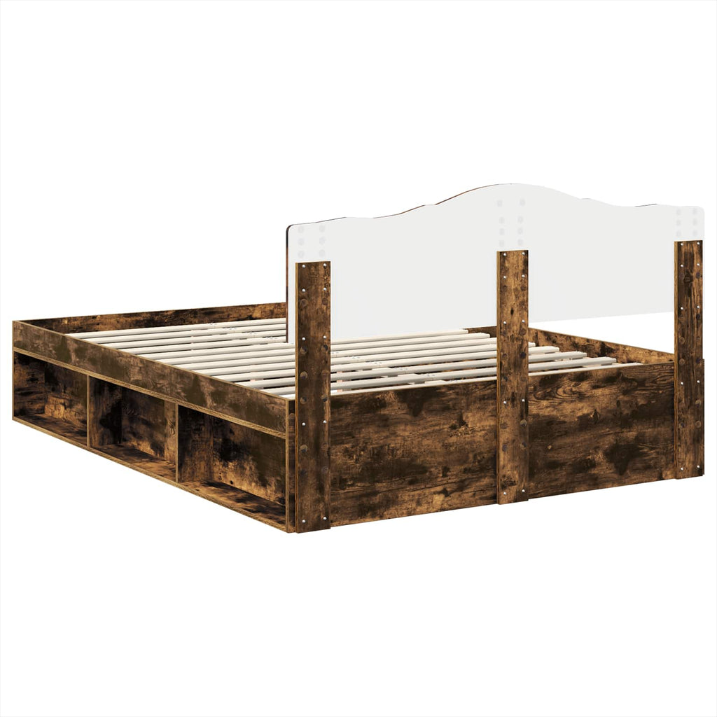 vidaXL Ramka łóżka Dąb wędzony 140 x 190 cm Lite drewno sosnowe
