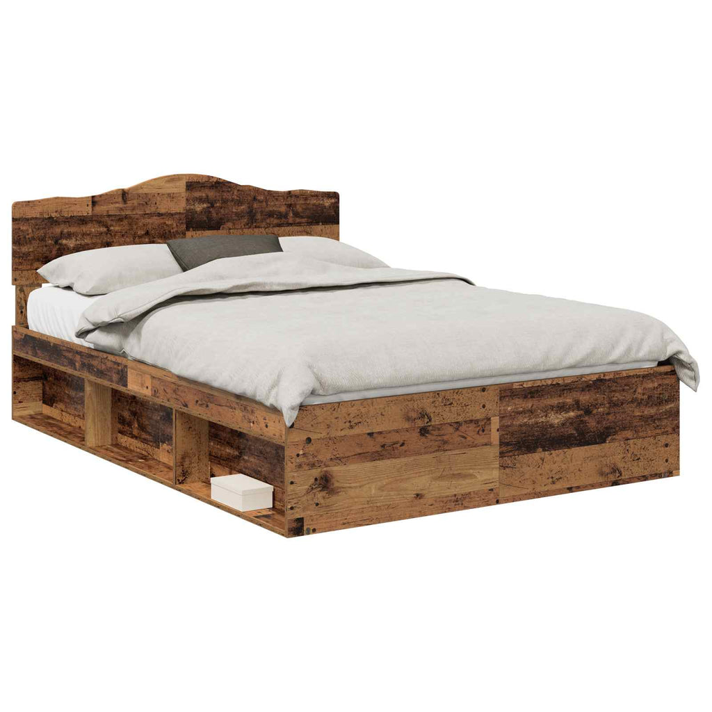 vidaXL Ramka łóżka Stare drewno 140 x 190 cm Lite drewno sosnowe