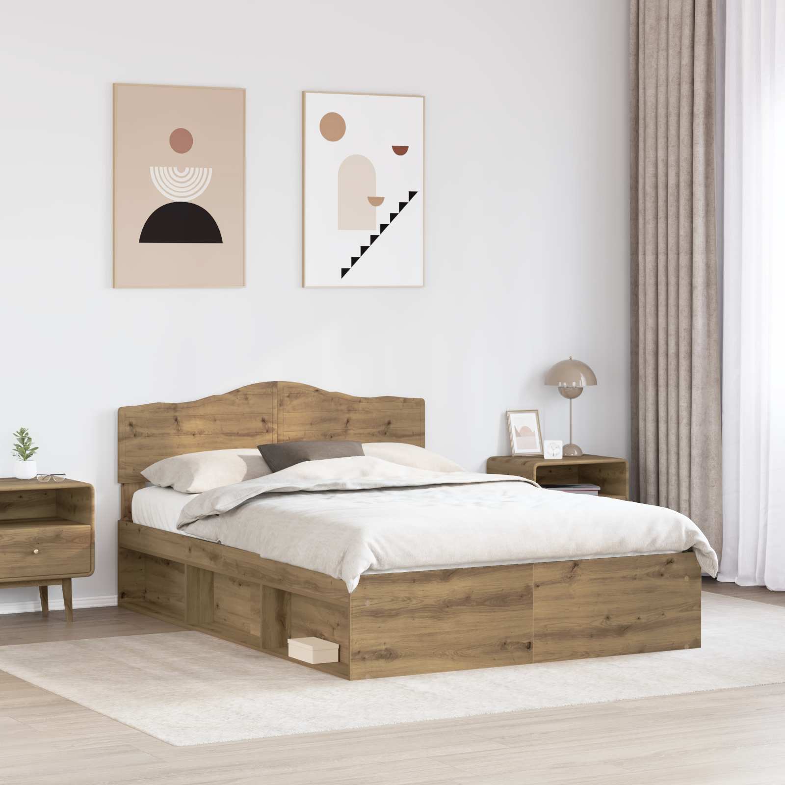 vidaXL Ramka łóżka Dąb rzemieślniczy 140 x 190 cm Lite drewno sosnowe