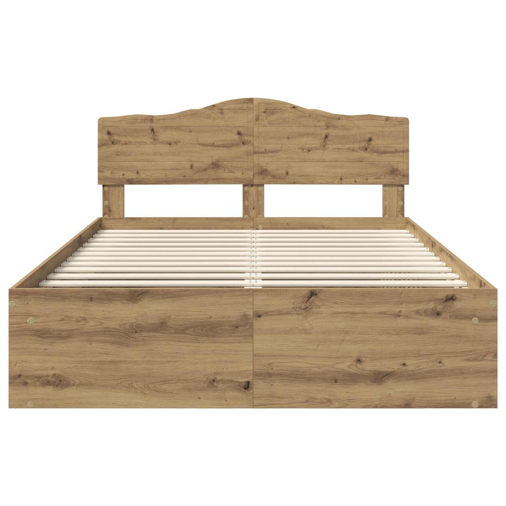 vidaXL Ramka łóżka Dąb rzemieślniczy 140 x 190 cm Lite drewno sosnowe