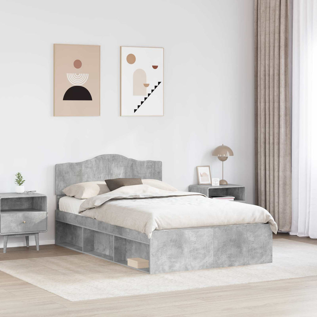 vidaXL Ramka łóżka Szary beton 135 x 190 cm Lite drewno sosnowe