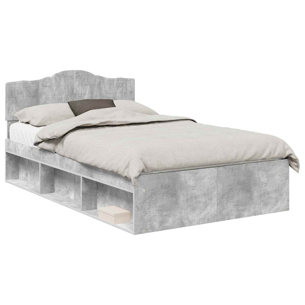 vidaXL Ramka łóżka Szary beton 135 x 190 cm Lite drewno sosnowe