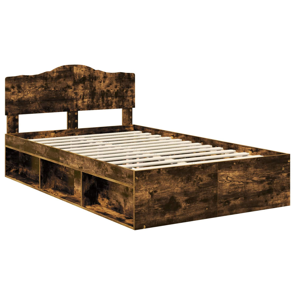 vidaXL Ramka łóżka Dąb wędzony 135 x 190 cm Lite drewno sosnowe