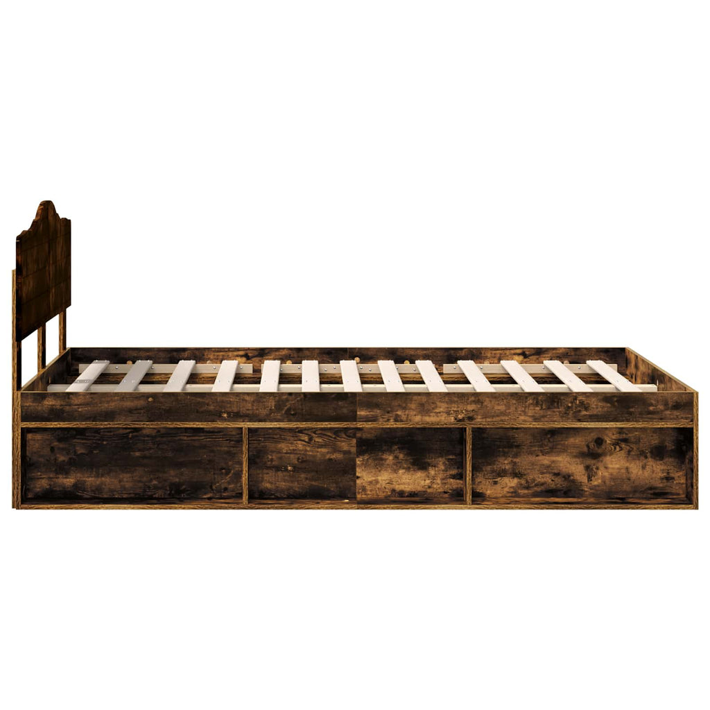 vidaXL Ramka łóżka Dąb wędzony 135 x 190 cm Lite drewno sosnowe