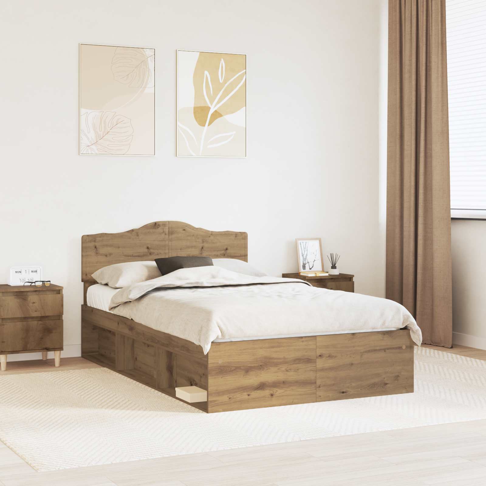 vidaXL Ramka łóżka Dąb rzemieślniczy 120 x 200 cm Lite drewno sosnowe
