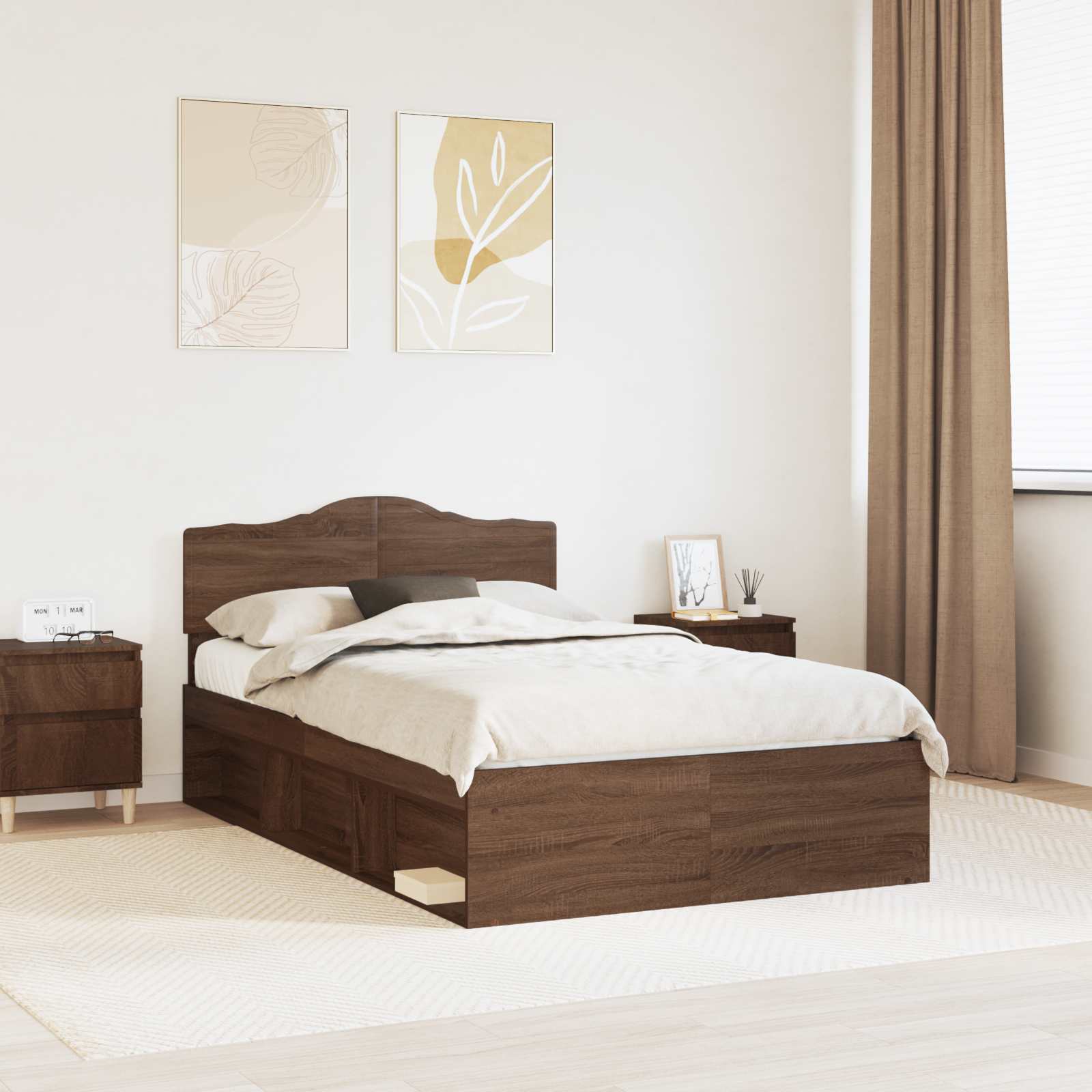 vidaXL Ramka łóżka Brązowy dąb 120 x 190 cm Lite drewno sosnowe