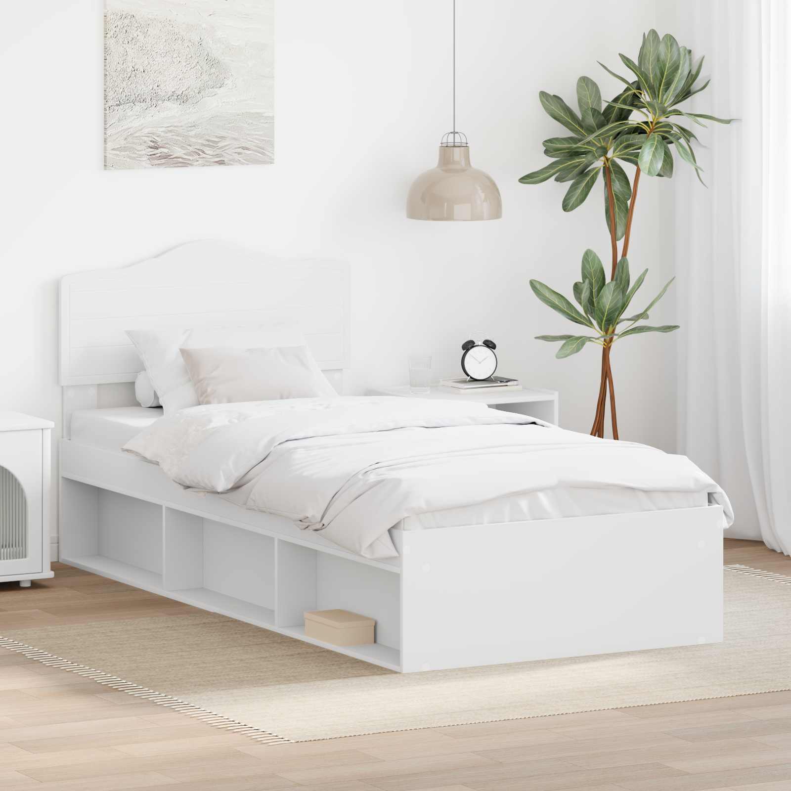 vidaXL Ramka łóżka Z zagłówkiem Biały 100 x 200 cm Lite drewno sosnowe