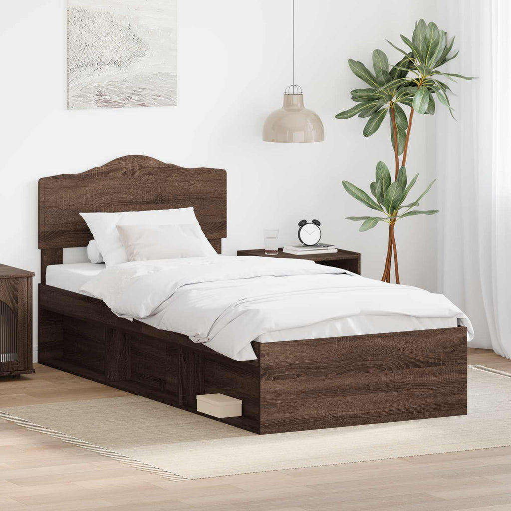 vidaXL Ramka łóżka Brązowy dąb 100 x 200 cm Lite drewno sosnowe