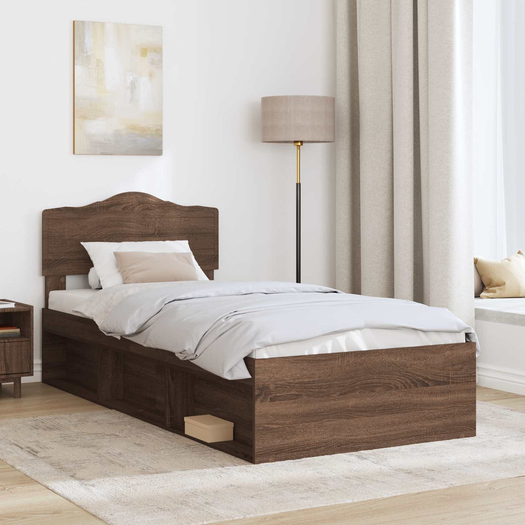 vidaXL Ramka łóżka Brązowy dąb 100 x 200 cm Lite drewno sosnowe