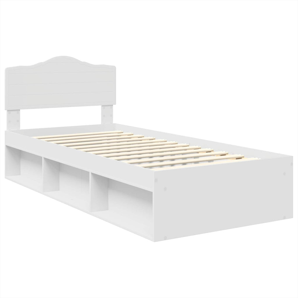 vidaXL Ramka łóżka Z zagłówkiem Biały 90 x 200 cm Lite drewno sosnowe