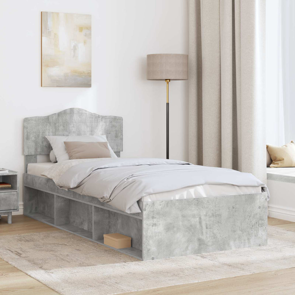 vidaXL Ramka łóżka Betonowy 90 x 200 cm Lite drewno sosnowe