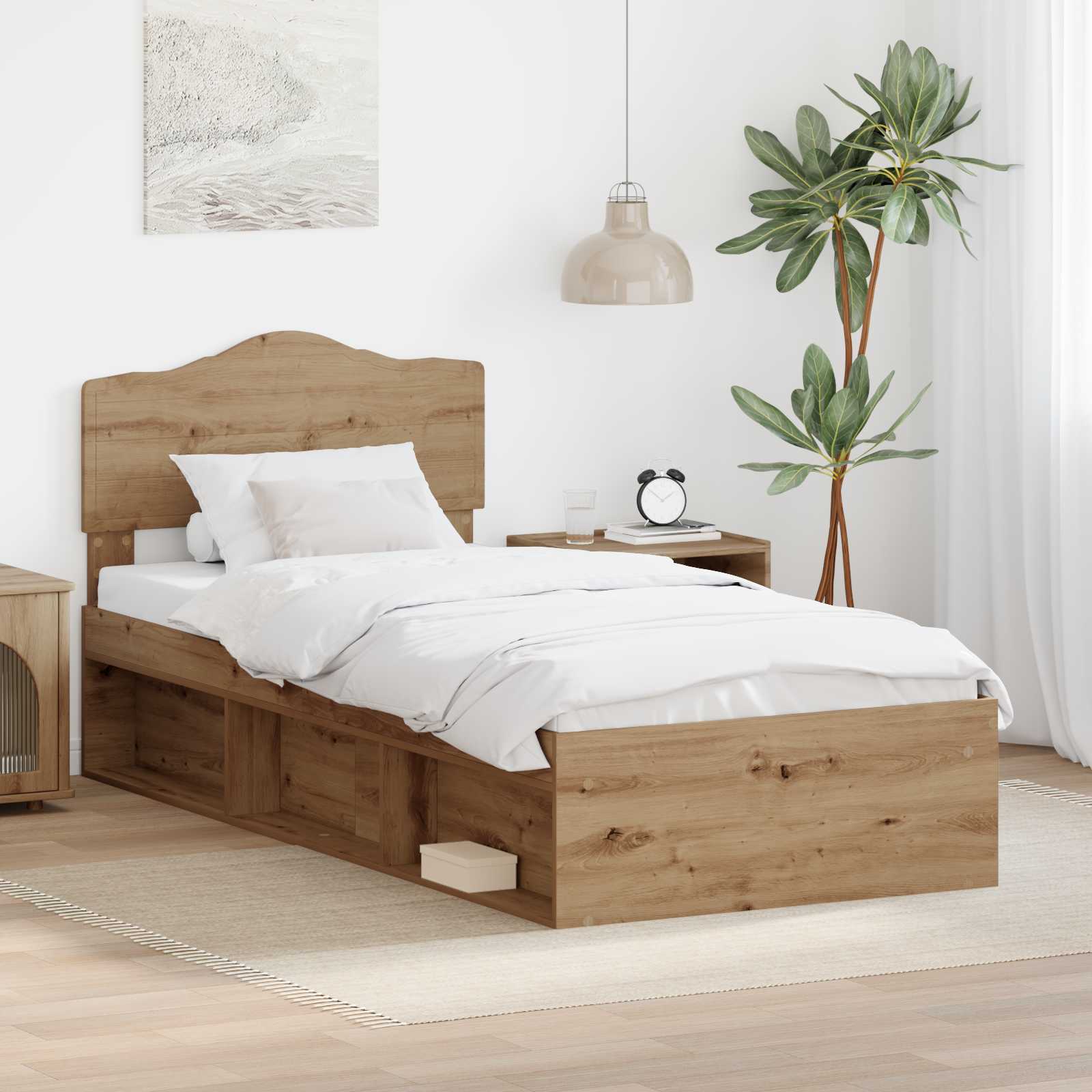 vidaXL Ramka łóżka Dąb rzemieślniczy 90 x 200 cm Lite drewno sosnowe