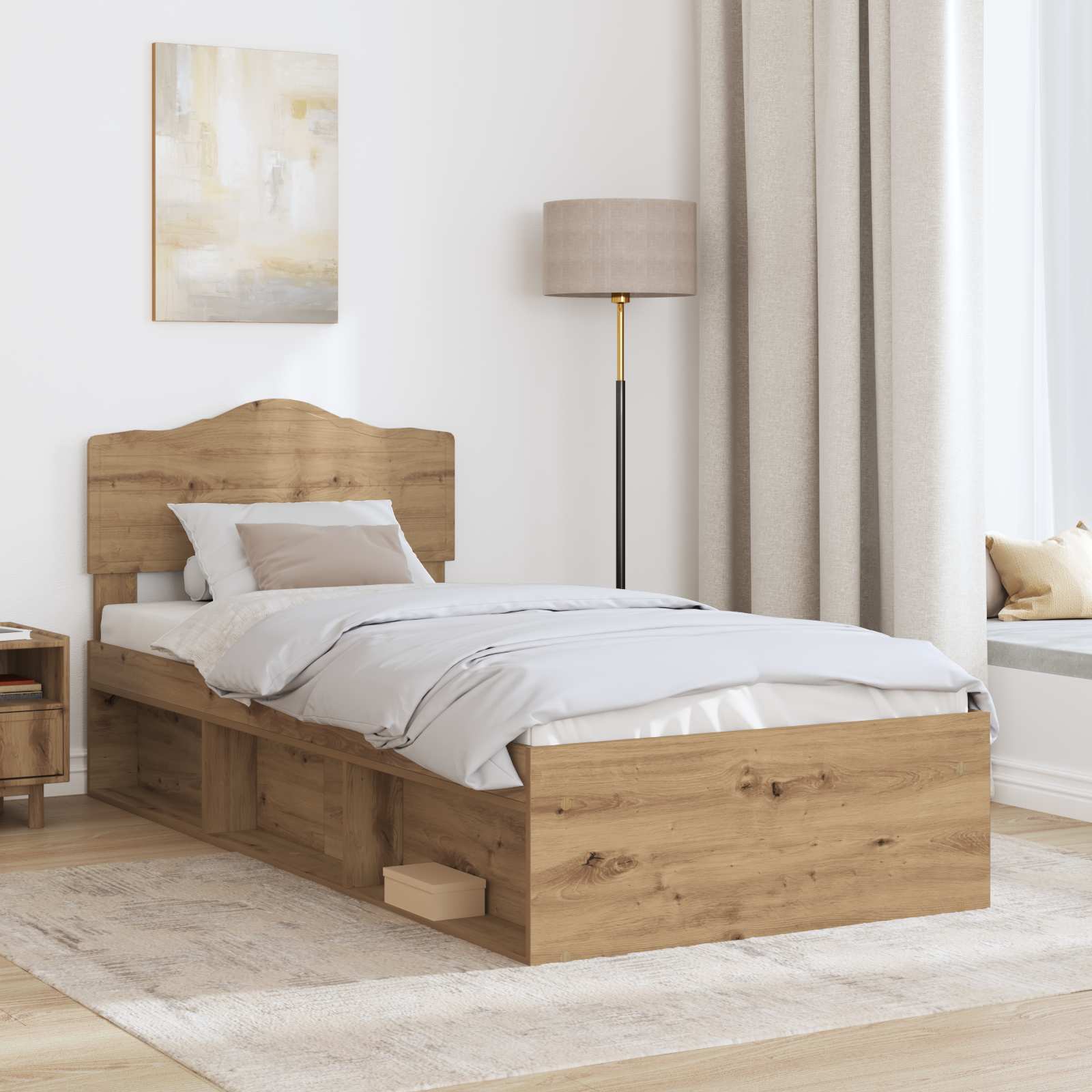 vidaXL Ramka łóżka Dąb rzemieślniczy 90 x 200 cm Lite drewno sosnowe