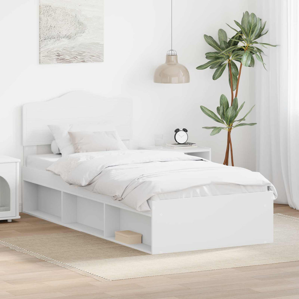 vidaXL Ramka łóżka Z zagłówkiem Biały 90 x 190 cm Lite drewno sosnowe