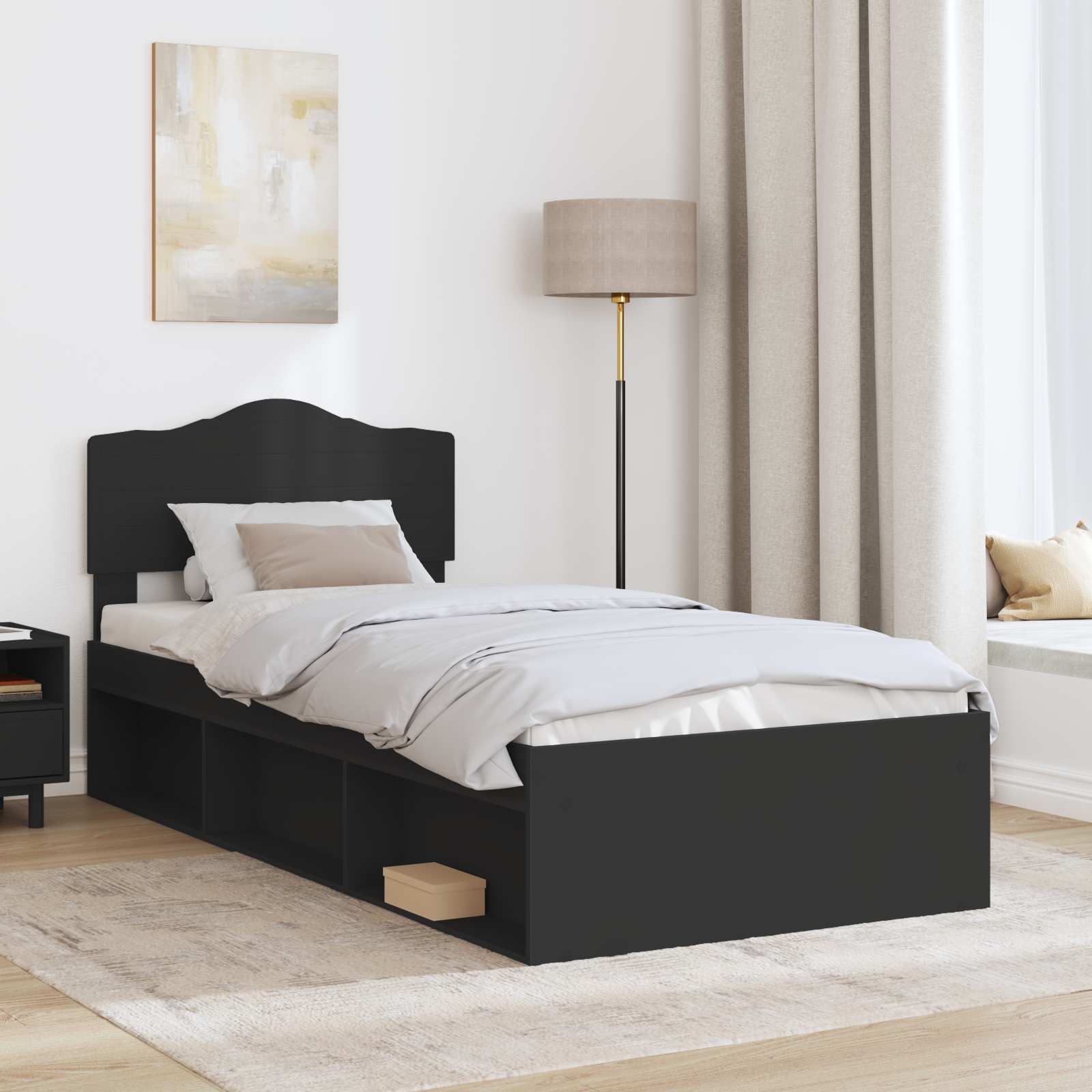vidaXL Ramka łóżka Z zagłówkiem Czarny 90 x 190 cm Lite drewno sosnowe
