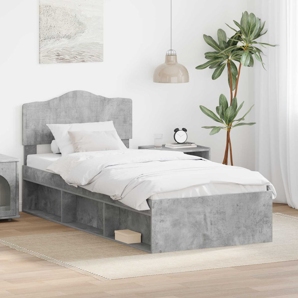 vidaXL Ramka łóżka Szary beton 90 x 190 cm Lite drewno sosnowe