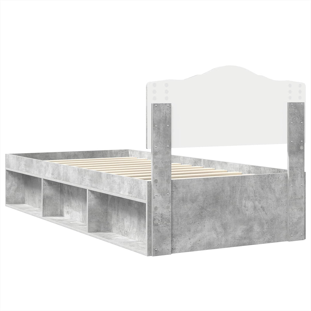 vidaXL Ramka łóżka Szary beton 90 x 190 cm Lite drewno sosnowe