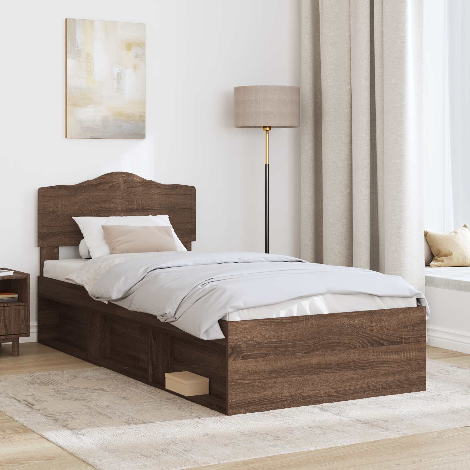 vidaXL Ramka łóżka Brązowy dąb 90 x 190 cm Lite drewno sosnowe