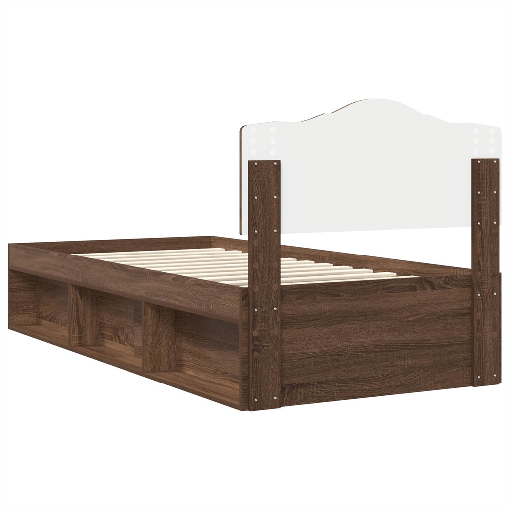 vidaXL Ramka łóżka Brązowy dąb 90 x 190 cm Lite drewno sosnowe