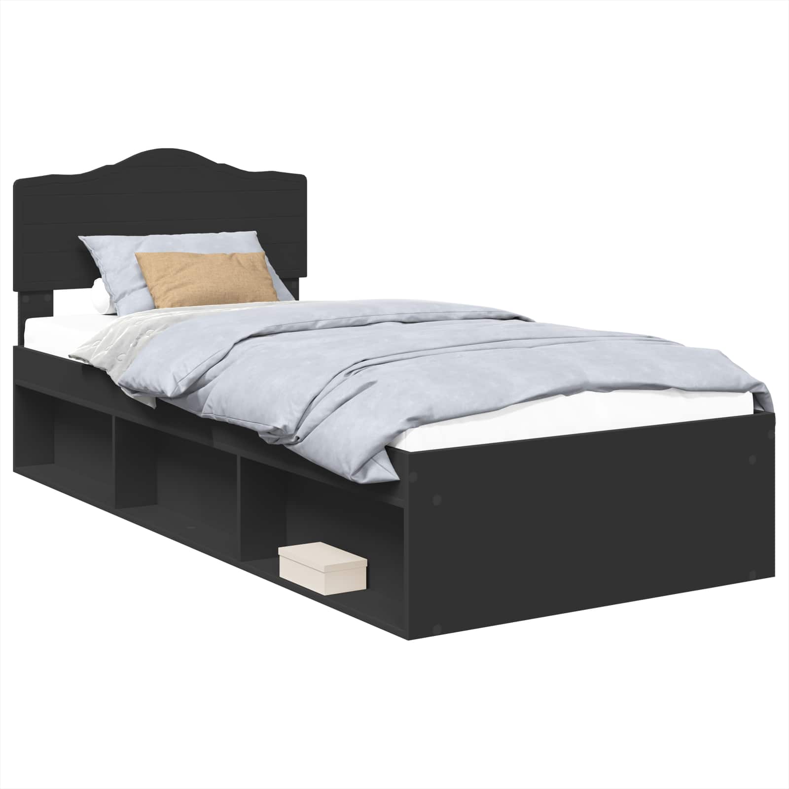 vidaXL Ramka łóżka Z zagłówkiem Czarny 75 x 190 cm Lite drewno sosnowe