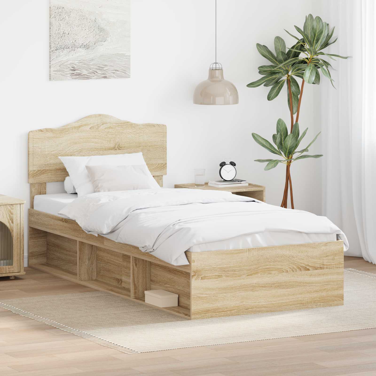 vidaXL Ramka łóżka Dąb Sonoma 75 x 190 cm Lite drewno sosnowe