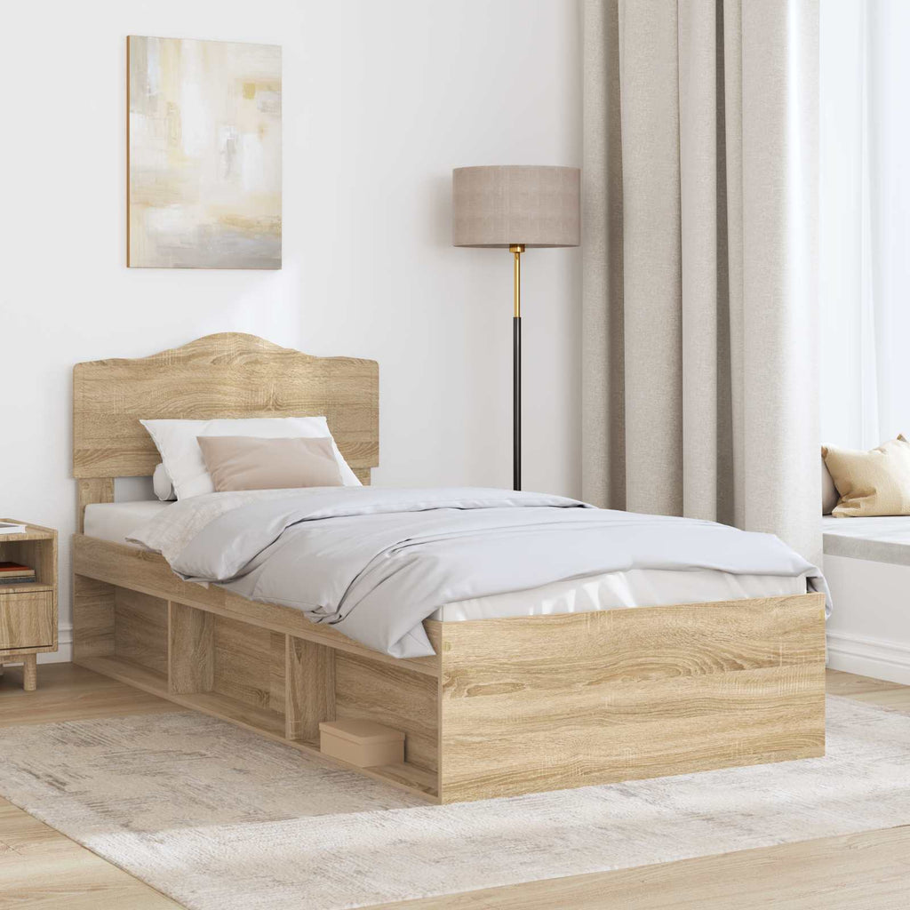 vidaXL Ramka łóżka Dąb Sonoma 75 x 190 cm Lite drewno sosnowe