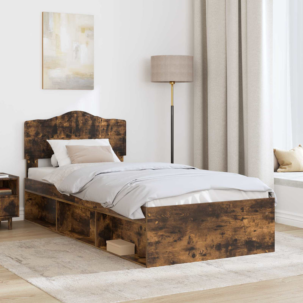vidaXL Ramka łóżka Dąb wędzony 75 x 190 cm Lite drewno sosnowe