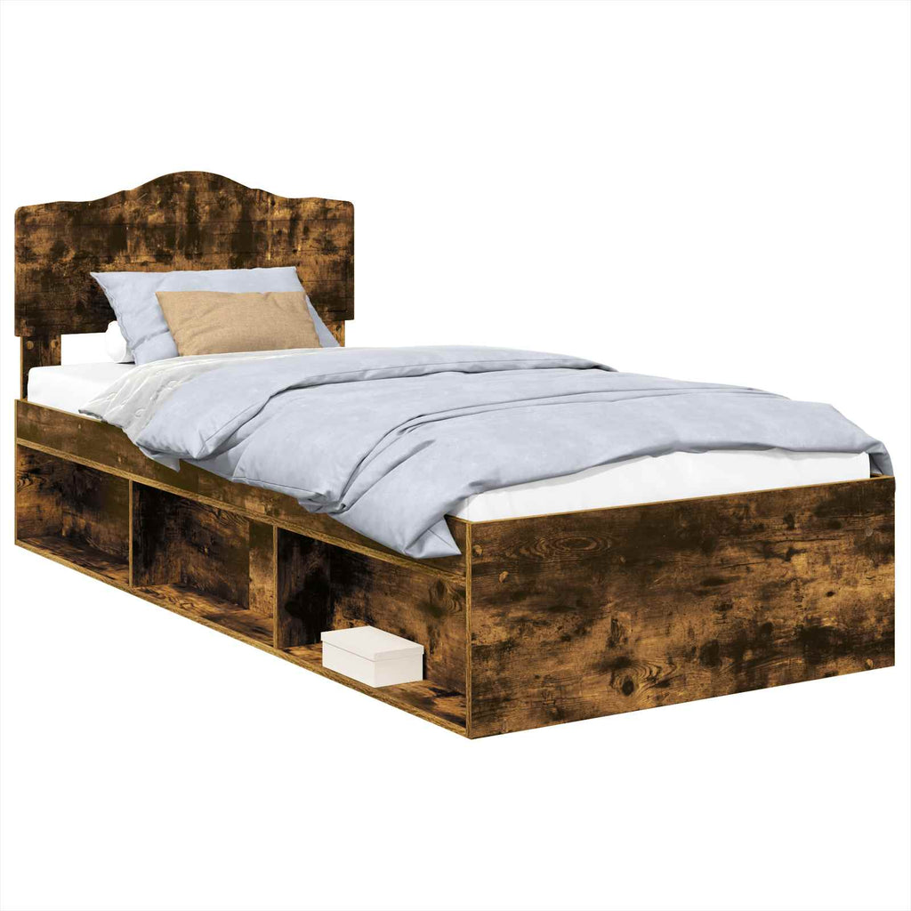 vidaXL Ramka łóżka Dąb wędzony 75 x 190 cm Lite drewno sosnowe