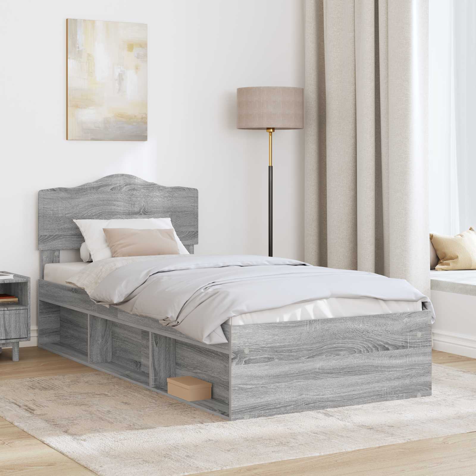 vidaXL Ramka łóżka Szary Sonoma 75 x 190 cm Lite drewno sosnowe