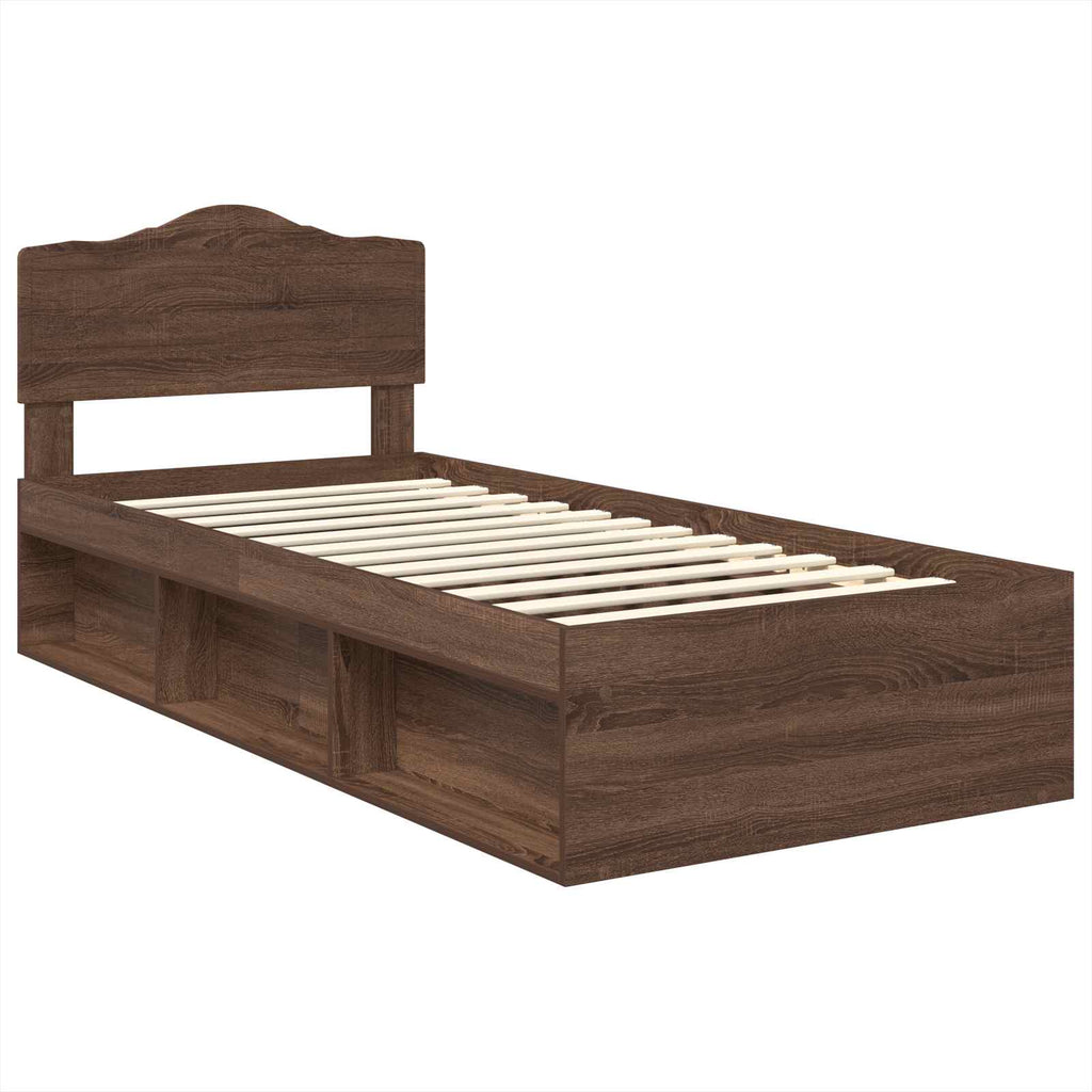 vidaXL Ramka łóżka Brązowy dąb 75 x 190 cm Lite drewno sosnowe