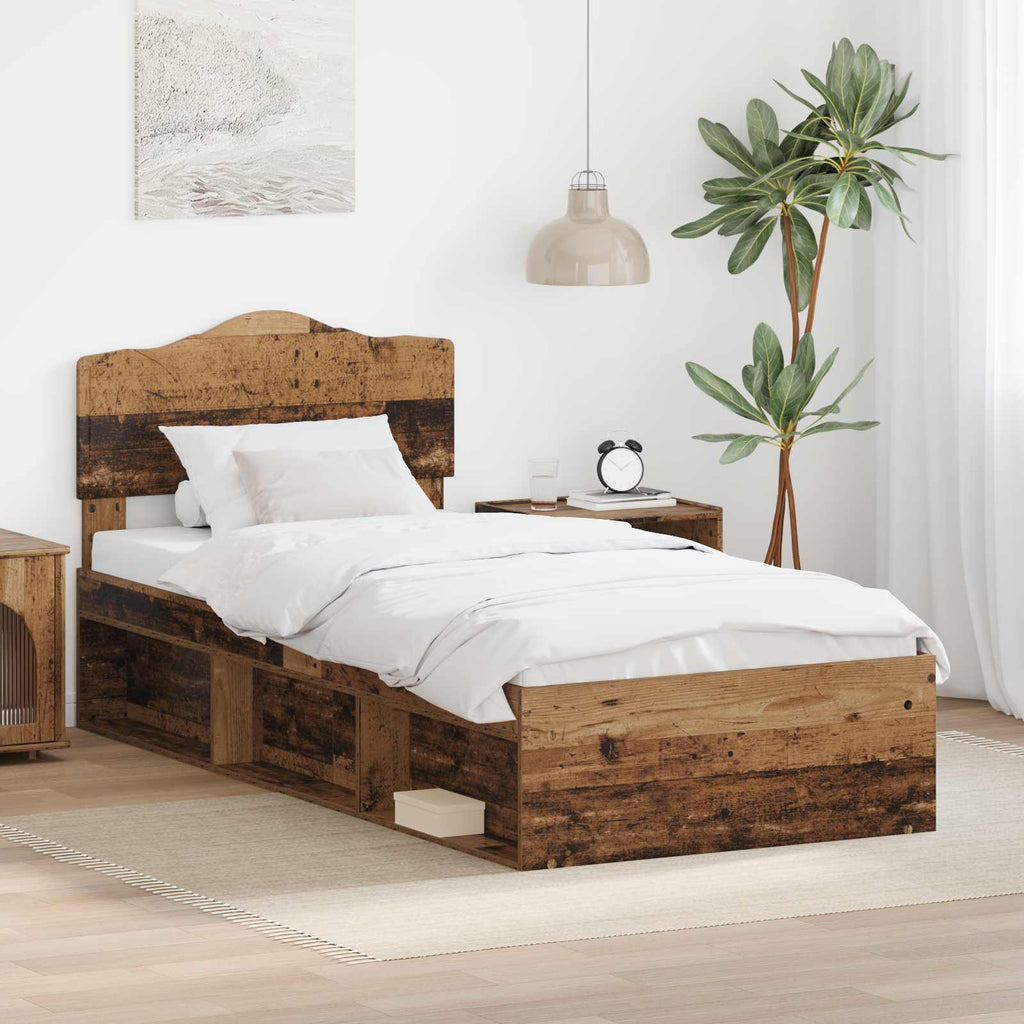 vidaXL Ramka łóżka Stare drewno 75 x 190 cm Lite drewno sosnowe