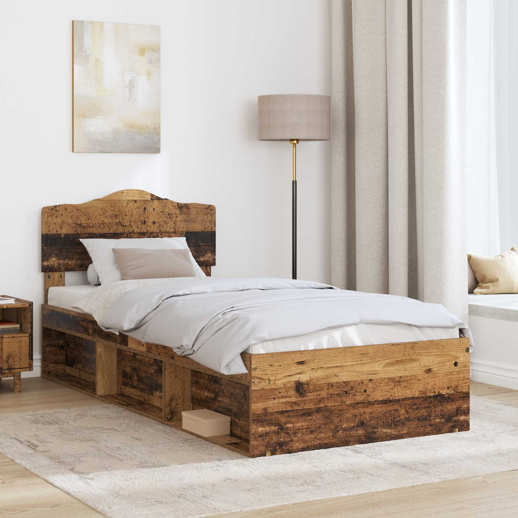 vidaXL Ramka łóżka Stare drewno 75 x 190 cm Lite drewno sosnowe