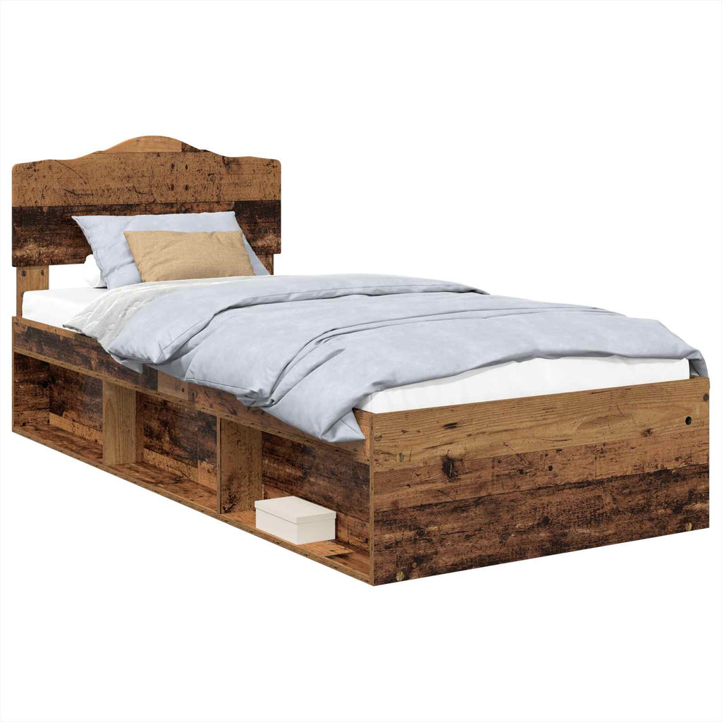 vidaXL Ramka łóżka Stare drewno 75 x 190 cm Lite drewno sosnowe