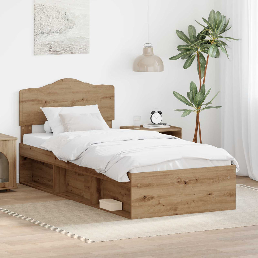 vidaXL Ramka łóżka Dąb rzemieślniczy 75 x 190 cm Lite drewno sosnowe