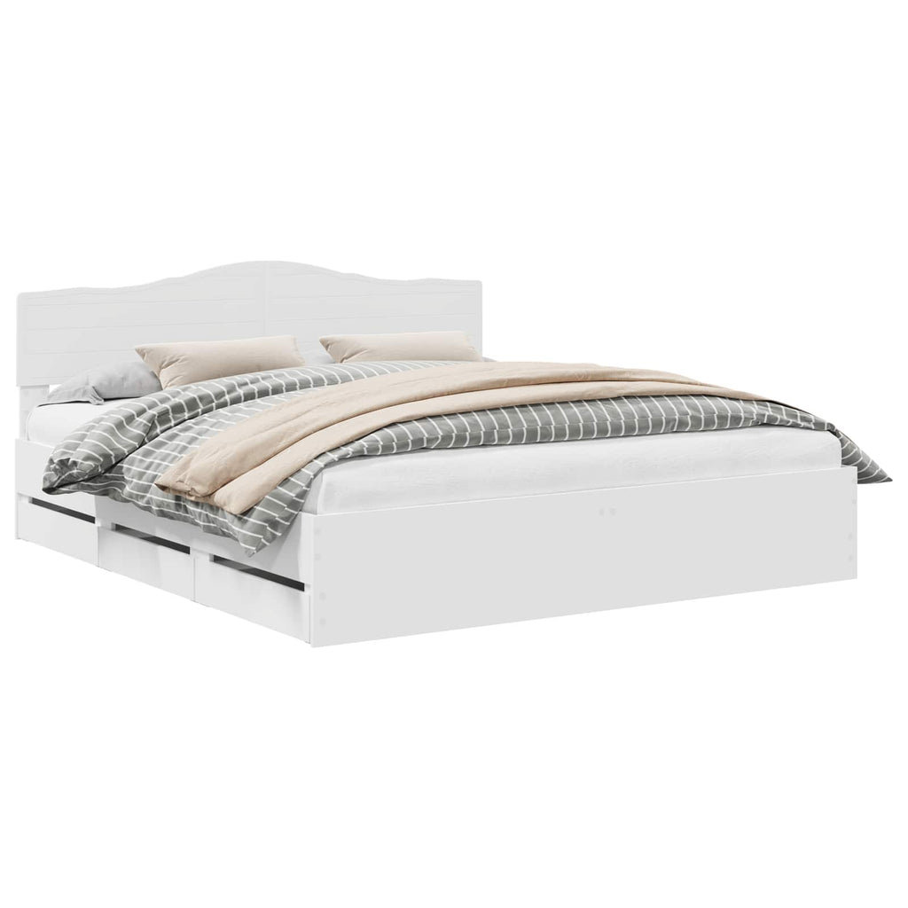 vidaXL Ramka łóżka z szufladą Biały 200 x 200 cm Drewno inżynieryjne