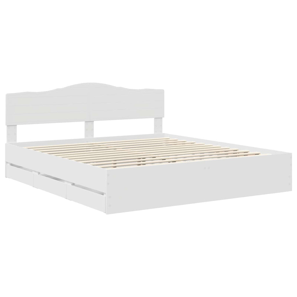 vidaXL Ramka łóżka z szufladą Biały 200 x 200 cm Drewno inżynieryjne