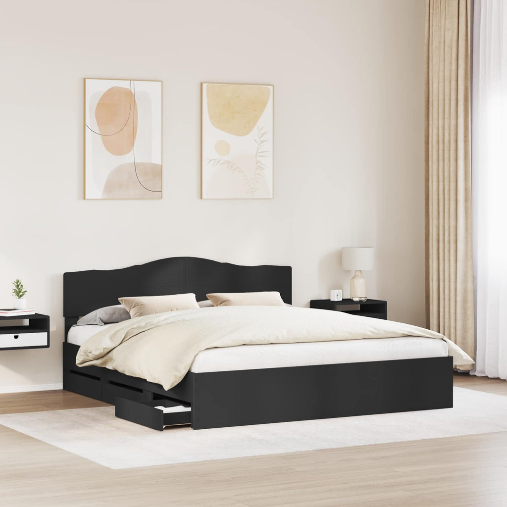 vidaXL Ramka łóżka z szufladą Czarny 200 x 200 cm Drewno inżynieryjne