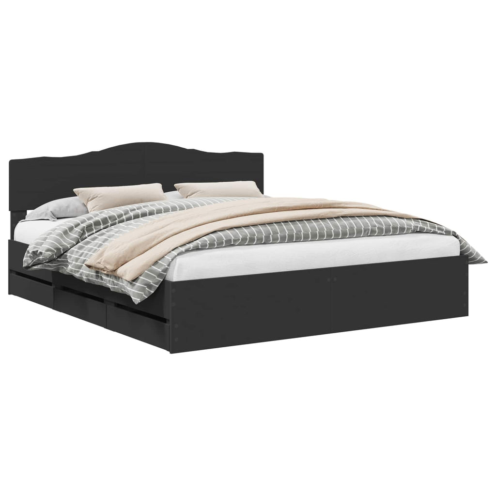 vidaXL Ramka łóżka z szufladą Czarny 200 x 200 cm Drewno inżynieryjne