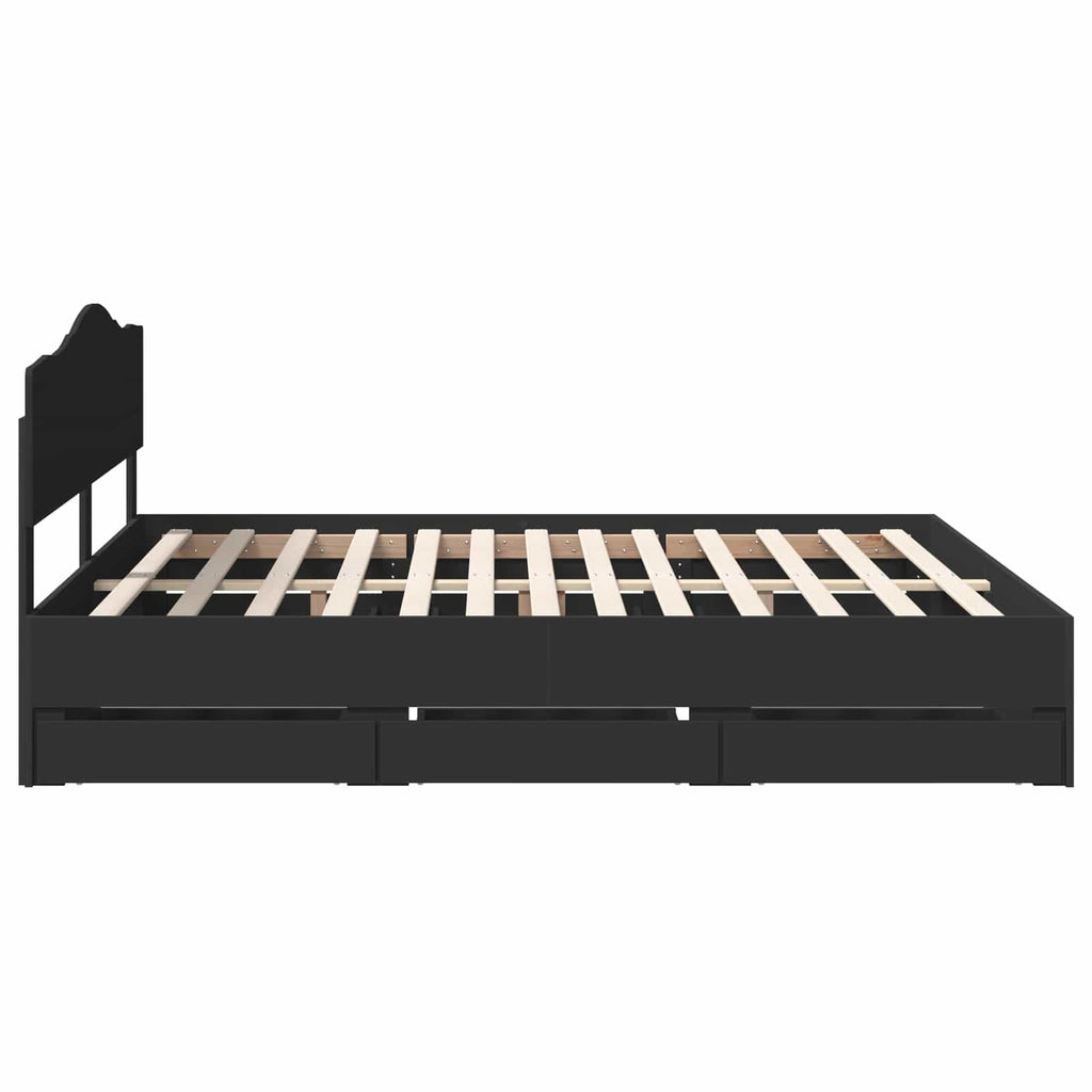 vidaXL Ramka łóżka z szufladą Czarny 200 x 200 cm Drewno inżynieryjne