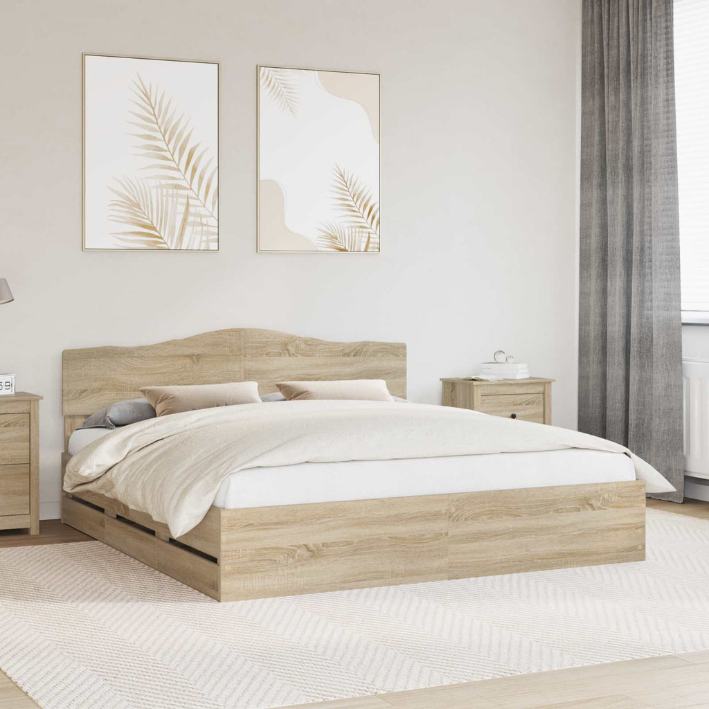 vidaXL Ramka łóżka Dąb Sonoma 200 x 200 cm Drewno inżynieryjne