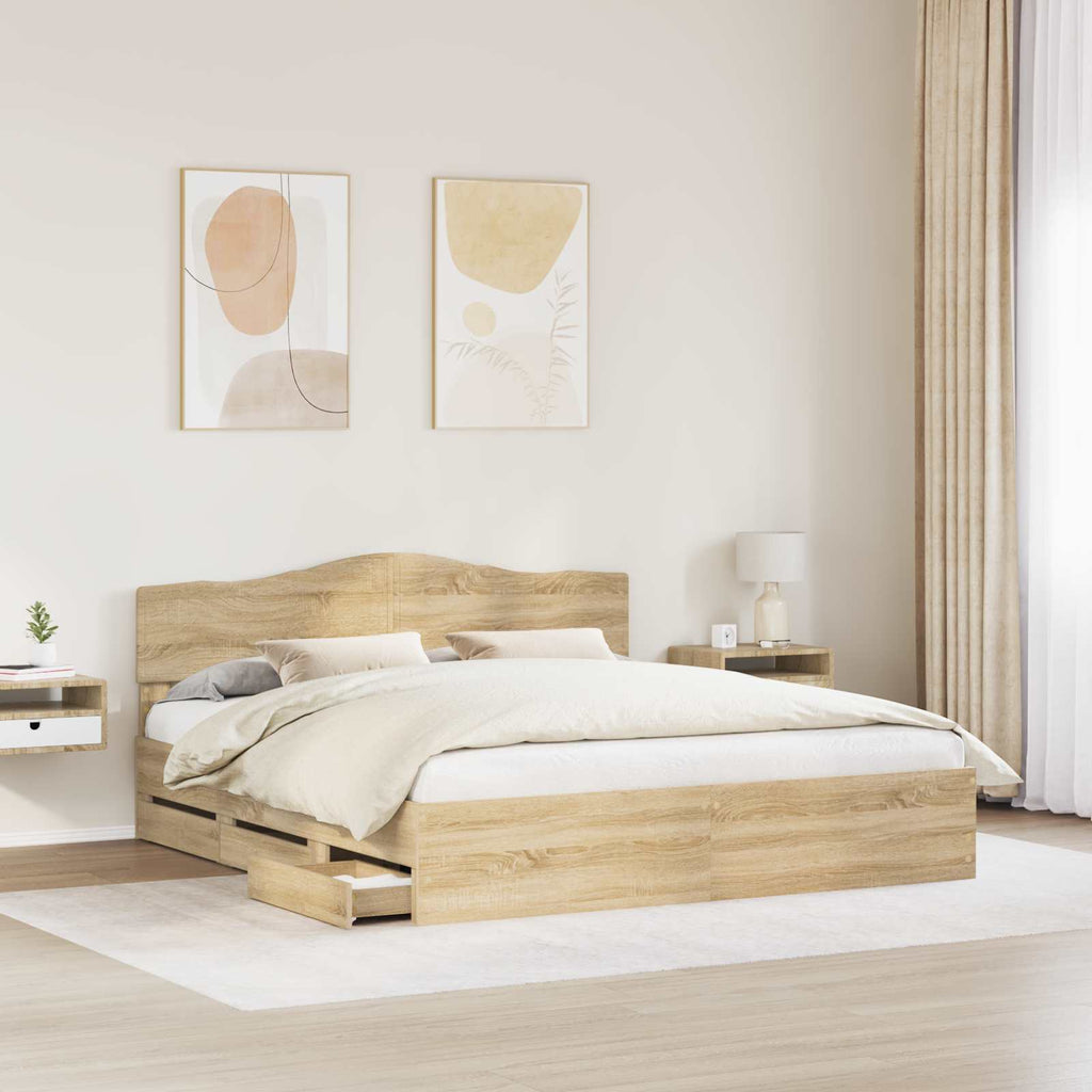 vidaXL Ramka łóżka Dąb Sonoma 200 x 200 cm Drewno inżynieryjne