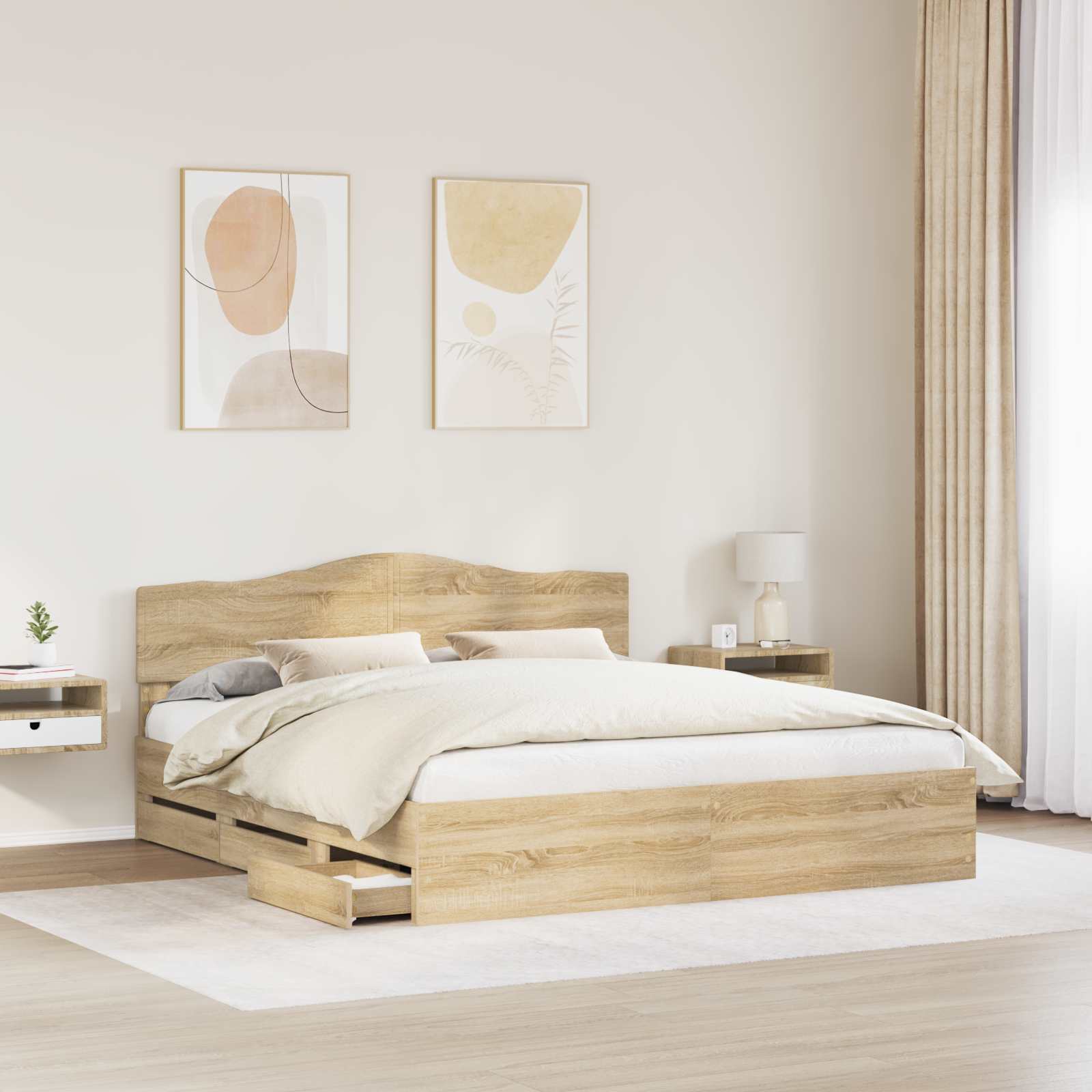 vidaXL Ramka łóżka Dąb Sonoma 200 x 200 cm Drewno inżynieryjne
