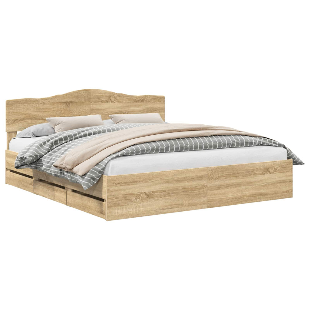 vidaXL Ramka łóżka Dąb Sonoma 200 x 200 cm Drewno inżynieryjne
