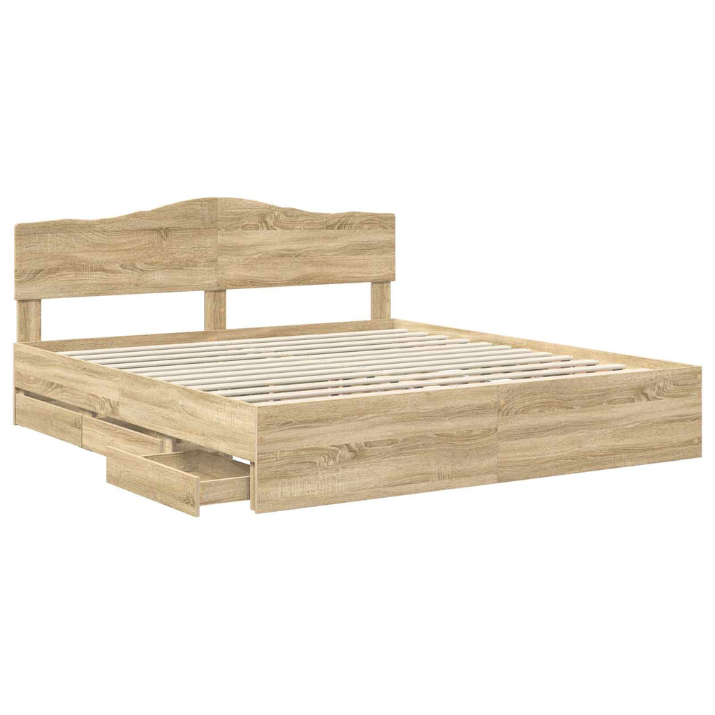 vidaXL Ramka łóżka Dąb Sonoma 200 x 200 cm Drewno inżynieryjne