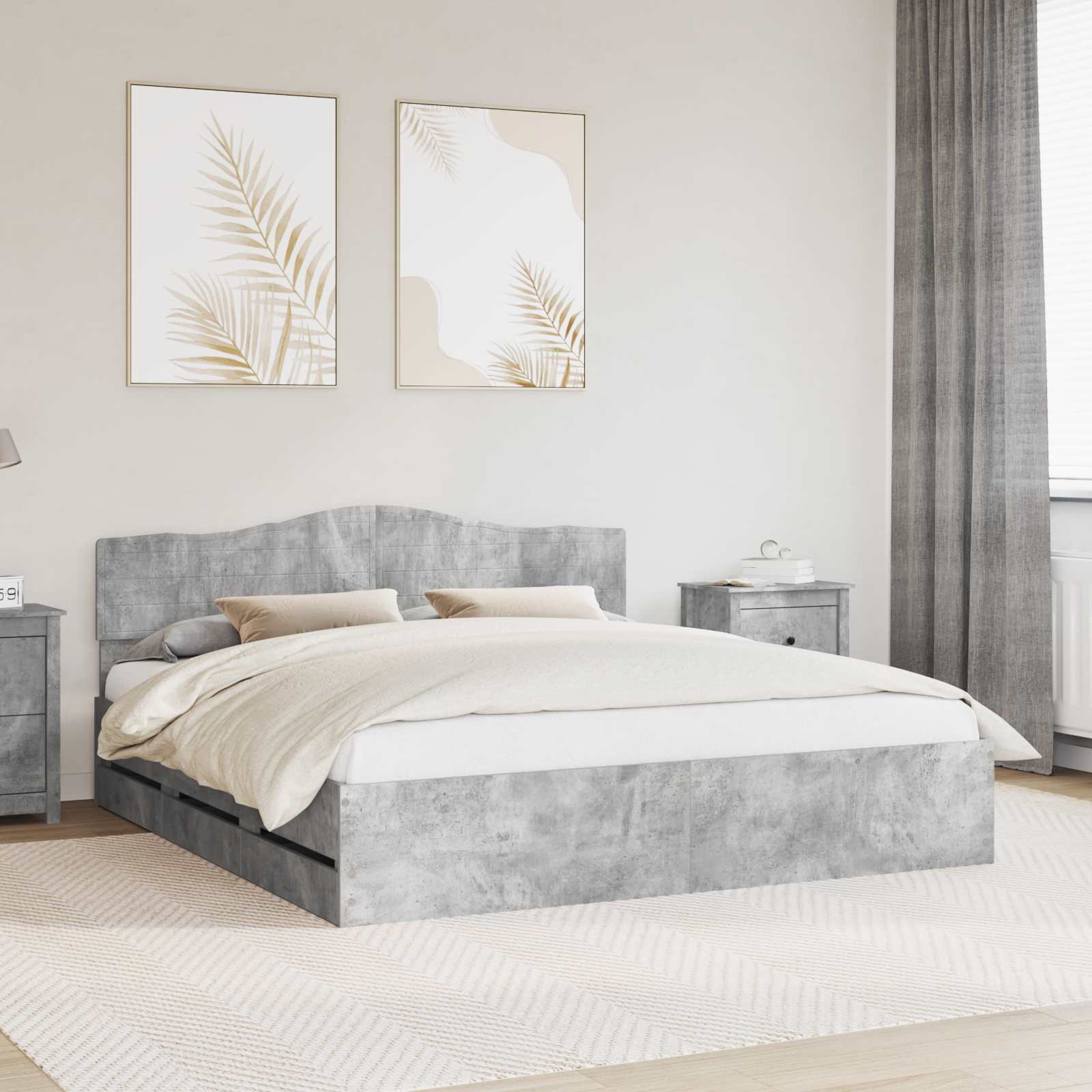 vidaXL Ramka łóżka Betonowy szary 200 x 200 cm Drewno inżynieryjne