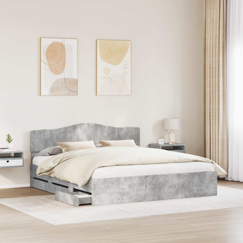 vidaXL Ramka łóżka Betonowy szary 200 x 200 cm Drewno inżynieryjne