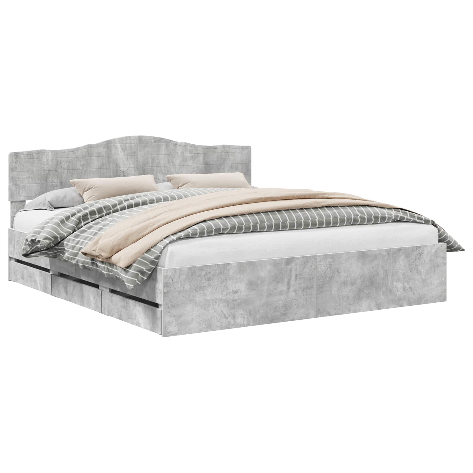 vidaXL Ramka łóżka Betonowy szary 200 x 200 cm Drewno inżynieryjne